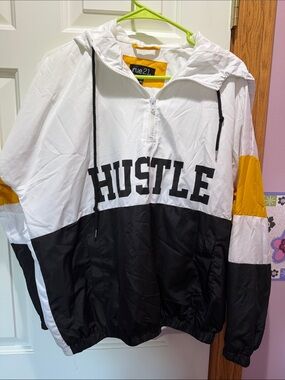 Rue21 White, Black & Yellow HUSTLE Colorblock Pullover